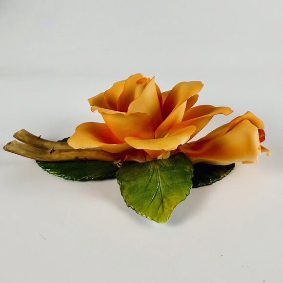 Capodimonte Italy Porcelain Orange Rose Flower Spray Sculpture w/ Label Fabar - Picture 5 of 16